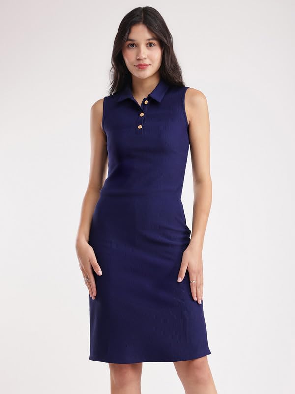 Image of FableStreet Bodycon Knitted Dress - Navy Blue