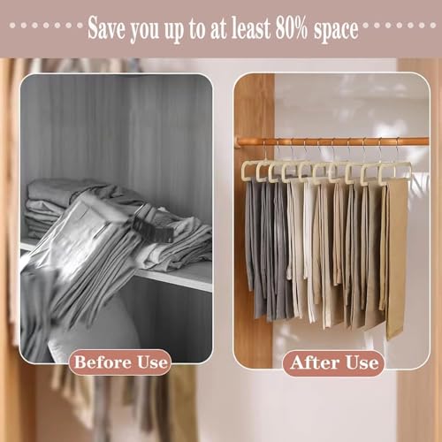 Image of 20 Pack Velvet Pants Hangers for Closet Space Saving, Thin Hanger (Beige) | 35cm(L) Heavy Duty Flocked Trouser Hangers, Durable, Clothes Hanger with Silver Swivel Hook, Jean Hangers for Women and Men