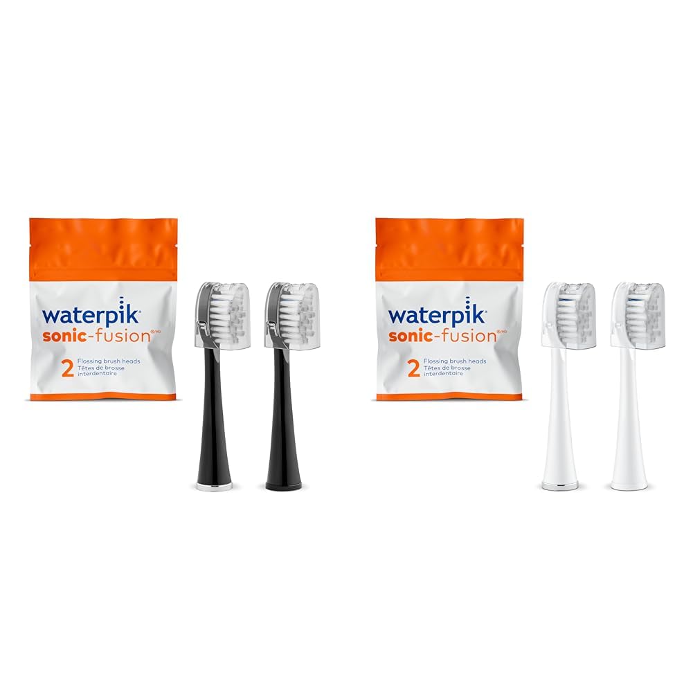 Waterpik Sonic-Fusion Full Size Replacement Brush Heads 2 Count Black and White