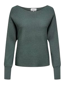 ONLY Damen Kurzer Strickpullover | Knitted Basic Stretch Sweater | Langarm Shirt U-Boot ONLADALINE, Farben:Grün, Größe:S