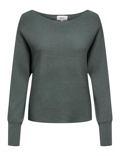 ONLY Damen Kurzer Strickpullover | Knitted Basic Stretch Sweater | Langarm Shirt U-Boot ONLADALINE, Farben:Grün, Größe:M