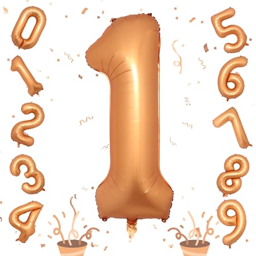 Image of Orange Number 1 Balloon, Large Self Inflating Foil Number Balloons 1 Decor, 40 Inch Helium 1 Number Balloon for Girls Boys 1st Birthday Baby Shower Anniversary Celebration Party Decorations Supplies