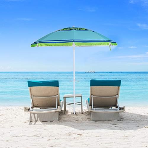 مظلة شاطئ بطول 7 أقدام مع مسمار رملي على شكل مرساة للرمل إمالة مقاومة للرياح حماية من أشعة الشمس بعامل الوقاية من أشعة الشمس Upf100 أزرق أخضر مخطط Amazon Ae الفناء والعشب والحدائق