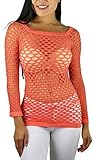 ToBeInStyle Women's Elastic Nylon-Spandex Long Sleeve Fishnet Layer Blouse Top