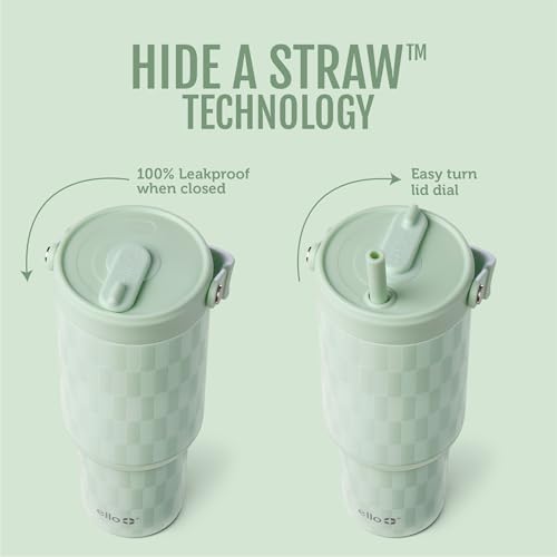 Image of Ello Oasis Go+ 26oz Tumbler with Top Handle and Retracting Straw | Reusable Insulated Stainless Steel Cup, 100% Leakproof Water Bottle, 24 Hours Cold, Cup Holder Friendly For Travel | Jadeglow