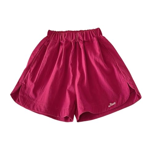 Pantalones cortos cómodos para niña para primavera y verano, corte acampanado, cintura elástica, ideal para el día a día y el ocio, ajuste relajado para niños de 2 a 8 años, rojo, 5-6 años