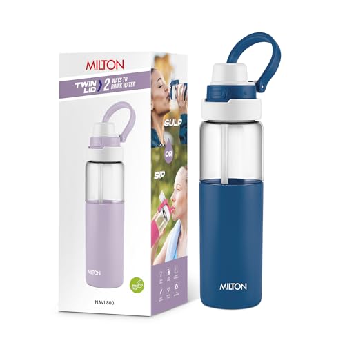 Image of MILTON Navi 800 2-in-1 Lid Sip or Gulp Water Bottle 800 ml | Sturdy Handle I BPA Free| Food-Grade | One-Touch Open | Leak-Proof | Ideal for Office, School, College, Gym, Blue