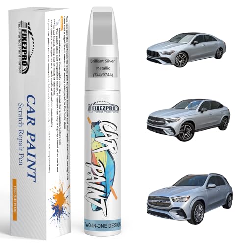 Image of 744 /9744 Brilliant Silver Metallic Car Touch Up Paint for Mercedes-Benz, Color Match Auto Paint Repair Pen,Professional Car Scratch Repair Remover Pen Quick & Easy to Use