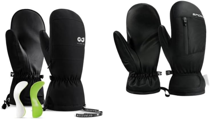 2 Pair Sport Utility Snowboarding Mittens for Men Women Youth Waterproof Ski Snow Gloves for Cold Weather Ski Trip Hand Warmer Snowboard Gloves Removable Wrist Padding