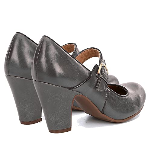 Image of SHODENSE Women Vintage Chunky High Heel Mary Jane Shoes Round Closed Toe Ankle Strap Dress Sandals 3 inch Block Heels Mary Jane Lolita Pumps Two-Toned Patchwork Buckle Office Lady Wedding Retro 4-11 M US