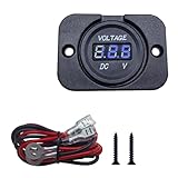 BDZMC Car Battery Voltage Meter, DC 12V 24V Waterproof Battery Monitor, LED Digital Display Voltage Tester Gauge Meter with Terminal, Round Panel Voltage Gauge for Car UTV ATV Boat (Blue)