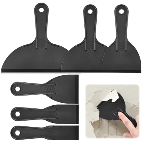 Flintronic Espátulas de Plástico, 6 Piezas Espátulas para Masilla Herramienta de Raspadores de Pintura, 1.5/2/3/4/6/8 Pulgadas Espátulas con Mangos, para Paredes de Yeso,Raspado de Papel Tapiz, Negro