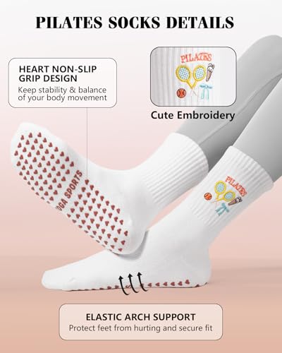 Image of yeuG Non Slip Pilates Socks with Grips for Women, Grip Socks for Yoga Ballet Barefoot Workout Anti Skid Athletic Socks