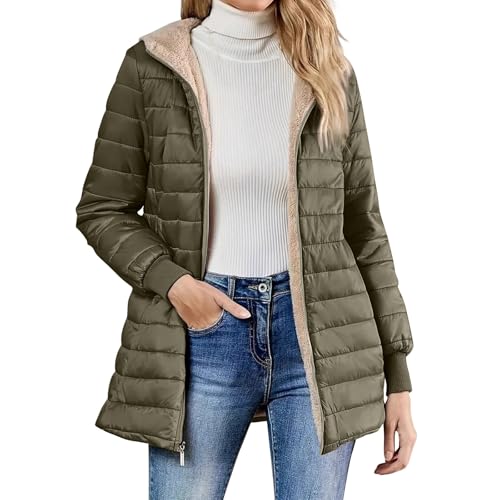Women's Lightweight Long Sleeve Full-Zip Puffer Hooded Winter Long Outwear Coat Parka Down Jacket Trendy Outerwear