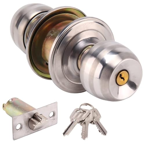 Juego de pomos de puerta de acero inoxidable con cerradura y llave, cerradura interior redonda con tres llaves para el hogar, la oficina y el lugar de trabajo (plateado)