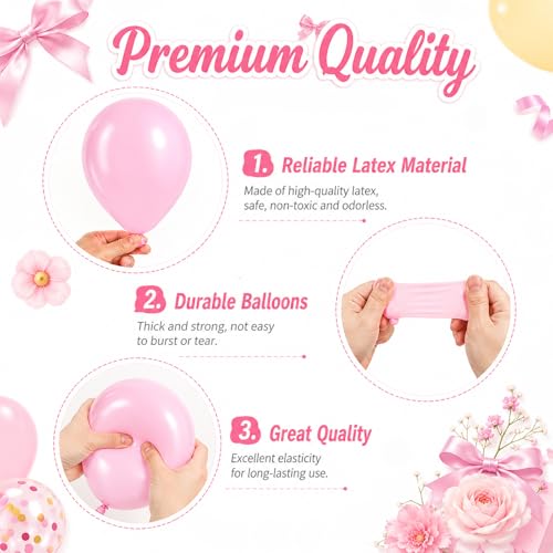 Image of Pink and Yellow Balloons, 60 Pcs 12 Inch Light Pink Hot Pink Yellow Ivory Balloons with Pink Gold Confetti for Birthday Baby Shower Graduation Decorations