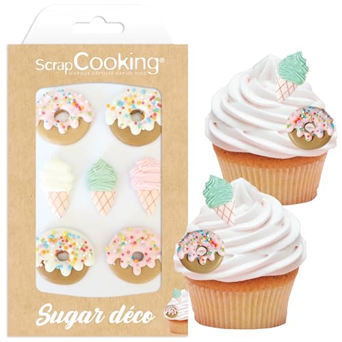 ScrapCooking - 7 Décosucres Donuts & Glaces - Décorations Alimentaires Cupcakes - Déco Comestibles Pâtisseries, Desserts, Gâteaux - Thème Kawaii Food - 6980