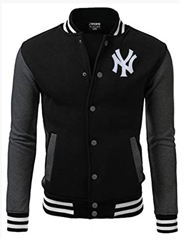 Jaqueta College Americana Preta/Grafite New York bordada (P)