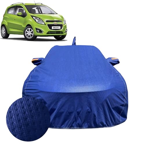 Image of Car Cover for Chevrolet Beat (2010-2017) |100% Waterproof Cover with Antenna & Reflective Mirror Pockets | Dustproof, Scratchproof, Heatproof Beat Car Cover |Soft Cotton Lining| Blue