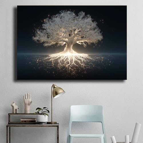 Impression Arbre de la vie cadeau idéal tableau blanc fleuri - 4