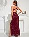 Women Elegant Evening Gowns, One Shoulder Sequin Formal Dresses, Red Slit Dress for Prom Weading (US, Numeric, 4, Regular, Regular, Red)