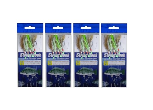 Value Sport 4 Pcs Fishing Sabiki Baits Rigs Snelled Hooks Octopus with Hair Skirted Lures