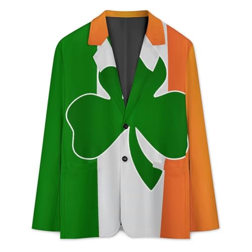 Shamrock Icon on Ireland Flag Men's Casual Blazers Slim Fit Sport Coats Blazer Two Buttons Suit Jacket for Work Party3