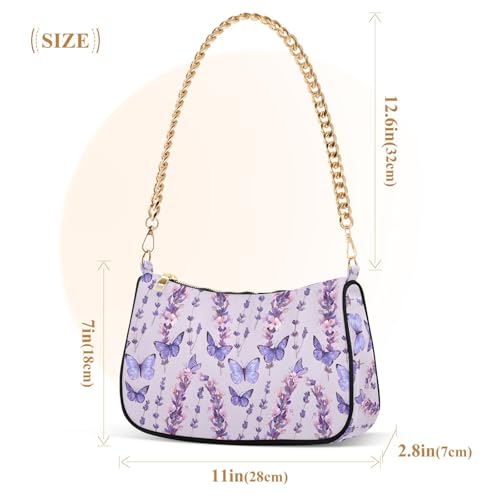 Clutch Shoulder Bags Tote Evening Purse Handbags for Women Purple Butterfly Lavender Flower Hobo Bags with Zipper Closure3