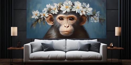 Broderie diamant singe et fleurs pour décorer le salon avec un kit DIY grand format