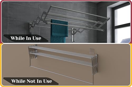 Image of Amiraj Foldable Wall Mounted Clothes Drying Stand |Heavy Duty Rust-Free Stainless Steel Zigzag Cloth Dryer Rack|9 Rod, 3 Feet |Space Saving Laundry Drying Rack for Balcony, Bathroom, Indoor & Outdoor