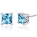 Peora Swiss Blue Topaz Princess Cut Stud Earrings Sterling Silver 2.50 Carats