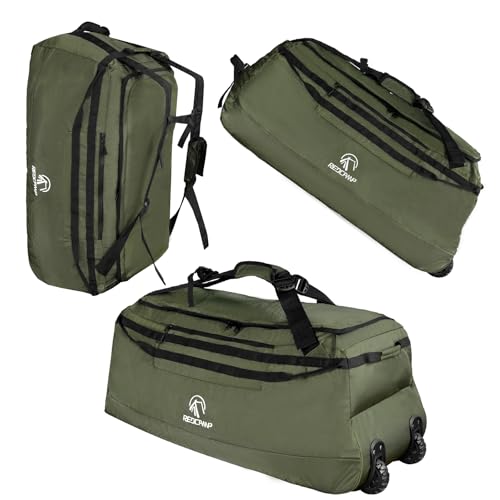 REDCAMP 140L Extra Große Reisetasche mit Rollen, Faltbare 2-Rad Trolley Sporttasche Reisetasche mit Rädern Weichgepäck，Grün