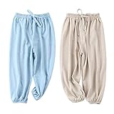Bouclede Baby Boys Long Bloomers 2 Pack Soft Slub Cotton Harem Pants 12M-7T (Beige-Greyblue, 5-6 Years)