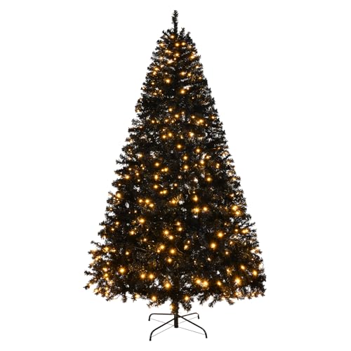 Outopee 6ft Black Artificial Christmas Tree, Pre-lit Xmas Tree with 100 Warm Lights, 750 PVC Branch Tips & Foldable Metal Stand, Xmas Holiday Party Decoration for Home Office Shop