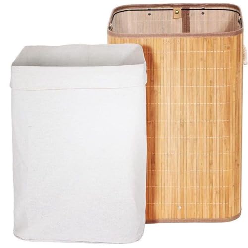 Cesto De Roupa Suja 60 Litros Bambu Com Alça Dobravel Retangular