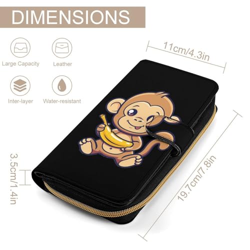 Cute Monkey Holding A Banana Leather Wallets for Men Women Zipped Clutch Purse Travel Handbag Card Case Wallet2