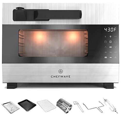 ChefWave 1600W, 27qt Digital Pressure Oven with LED Touch Control Panel – Rotisserie,Roasts, Broils, Bakes and Toasts – 5 Levels of Safety Protection - Includes 7 Accessories