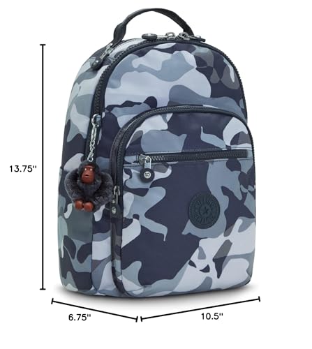 Image of Kipling Women's Seoul Small Backpack, Durable, Padded Shoulder Straps with Tablet Sleeve, Bag, Cool Camo Grey, 10.5''L x 13.75''H x 6.75''D (KI56110HX)