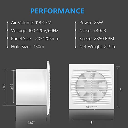 Hon&Guan 6'' Wall Exhaust Fan Through Wall Fan, 116 Cfm Garage Exhaust Fan Bathroom Wall Exhaust Fan For Hvac System, Super Silent, Strong Exhaust Fan 150C #TOP1