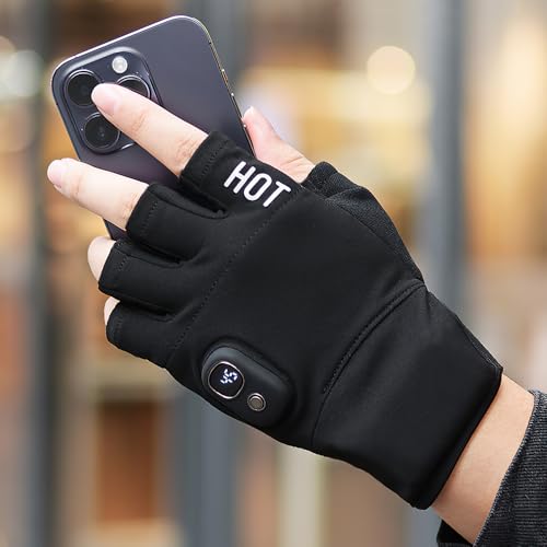 KBIBCK Beheizbare Handschuhe Damen, Wiederaufladbare beheizte Handschuhe, Beheizte Fingerlose Motorradhandschuhe, 3 Temperatureinstellungen, Beheizte Arbeitshandschuhe für Schnee Fahrrad Ski Outdoor