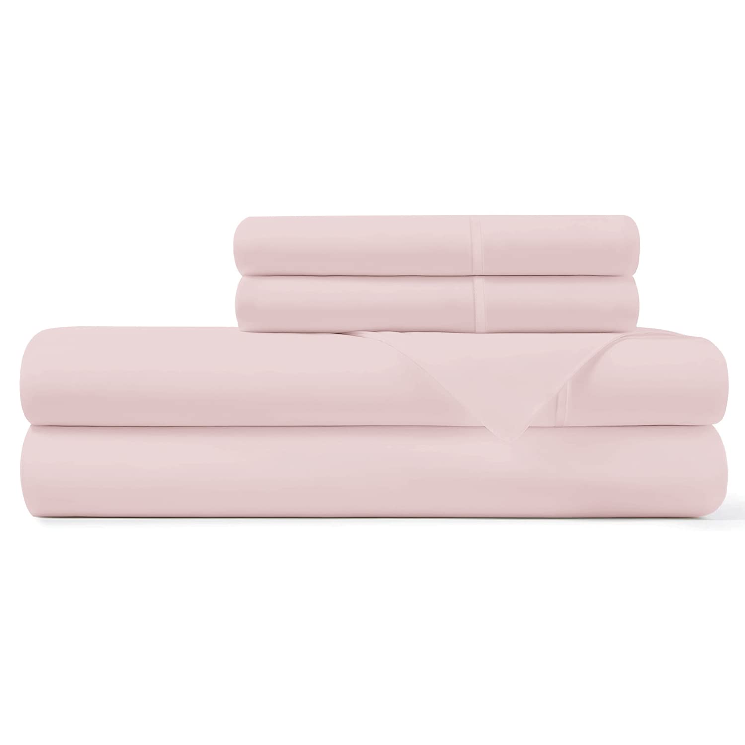 Pizuna Cotton Percale King Size Sheet Set Light Pink, 100% Long Staple Combed Cotton Bedding Set 275x280 cm