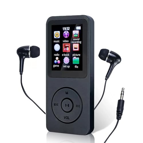 MP3 MP4 Player Portátil Reprodutor de Música Ultrafino MP3 Player Bluetooth Gravador de voz Reprodução de Vídeo Suporte Cartao de Memoria de Até 128 GB(Preto)-FBA