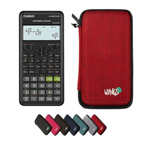 Casio fx-82ES Plus 2nd Edition con Funda Protectora WYNGS Rojo - Calculadora Científica - Paquete Básico