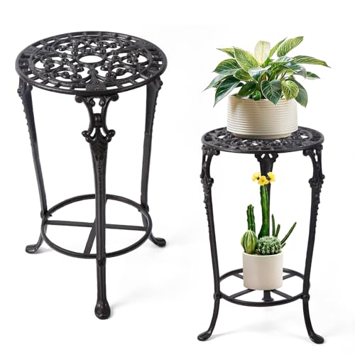 Notakia Large Plant Stand Indoor Outdoor Clearance Heavy Duty Cast Iron Plant Table for Patio & Garden, Tall Vintage Decorative Metal Plant Rack, Wrought Iron Flower Pot Holder for Home Gard