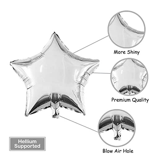 Image of Party Propz Silver Balloons for Decoration - 10Pcs Set with Foil Star Balloons for Decoration, Confetti, Metallic Balloons