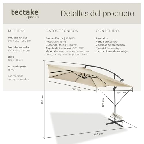 Sombrilla de playa con manivela manual y parasol terraza TecTake 6