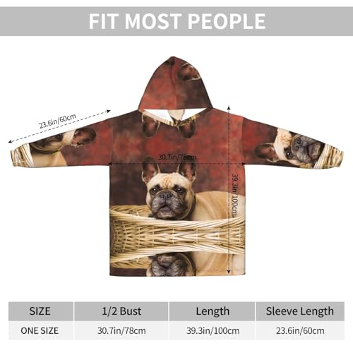 Couverture à capuche oversize bouledogue français pull flanelle marron