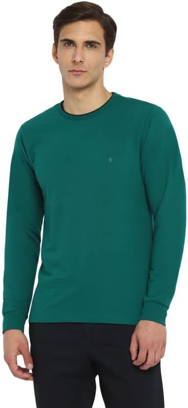 TurtleMen Sea Green Self Design Crew Neck T-Shirts