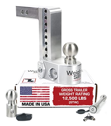Weigh Safe WS8-2-KA 8" Drop Hitch, 2" Receiver 12,500 LBS GTW - Adjustable Aluminum Trailer Hitch Ball Mount w/ Built-in Scale, 2 Stainless Steel Balls, Keyed Alike Key Lock and Receiver Pin
