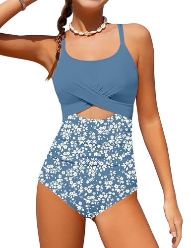 Image of Girl Swimsuit One Piece Cutout Ruched Bathing Suit for Girls Color Block Adjustable Straps Pad Swimwear 9-18y